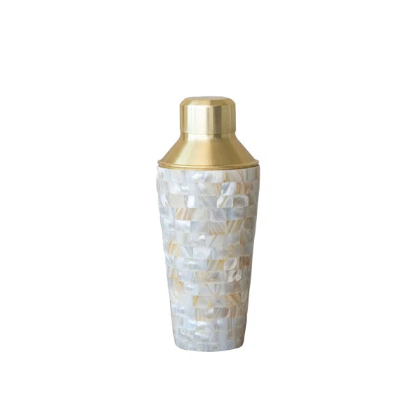 Stainless Steel And Mother Of Pearl Inlaid Cocktail Shaker