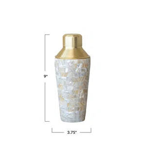Stainless Steel And Mother Of Pearl Inlaid Cocktail Shaker